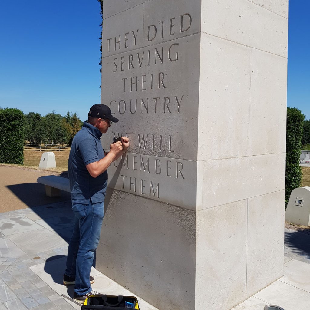 Nick Hindle, Stonemason, at work.